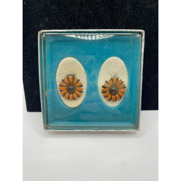 Vintage‎ Coro Enamel Daisy Clip-On Earrings - Picture 5 of 6